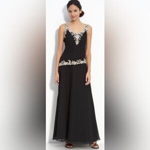 J Kara Beaded Crepe Dress & Bolero Sz 12 Navy